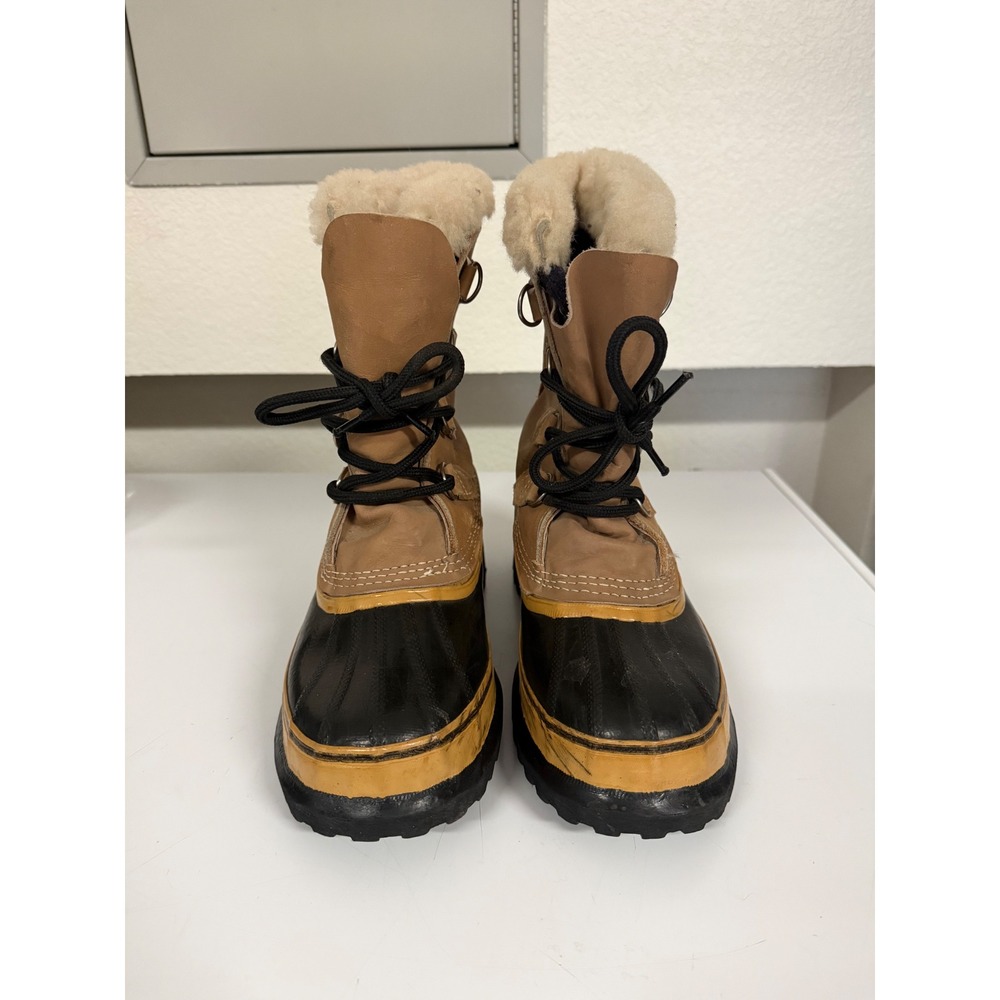Vintage Sorel Caribou Women 6 Tan Leather Waterproof Winter Snow Duck Boots